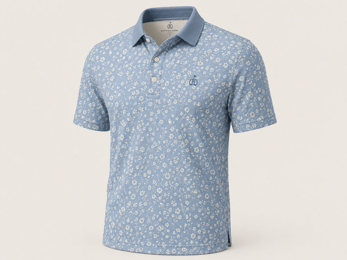 Men's Dusty Blue Floral Polo