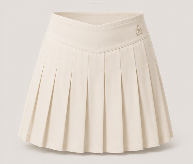 Women's Ivory Pleated V-Waist Skirt