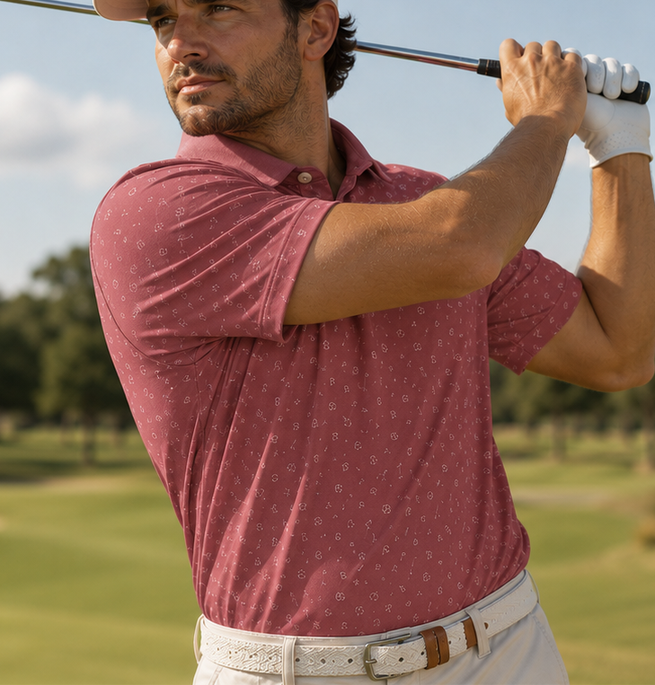 Men's Muted Raspberry Micro-Print Polo
